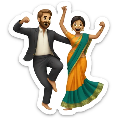 Man with a beard dancing with girl wearing a saree sticker