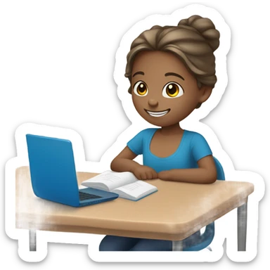 One Little Girl, white skin, bronze hair, smile, tutor, bright blue t shirt, icon  sticker