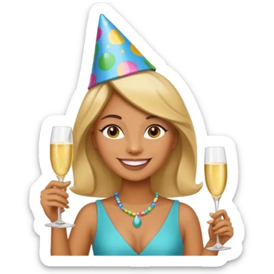 leo woman holding a champagne glass, authentic apple emoji style, simple and bold sticker
