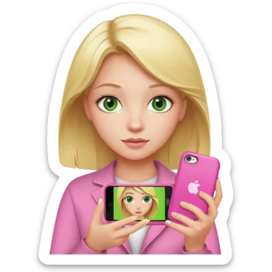 Blonde green eyed girl with iPhone sticker