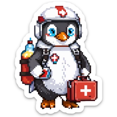penguin medic with first aid kit and helmet sticker