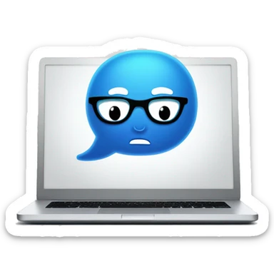 one blue Speech Balloon containing nerd face, and a laptop on background sticker
