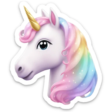 Unicorn "A pastel pink unicorn with a shimme-ring, multicolored mane, a glowing horn, and sparkling stars scattered across its magical body." sticker