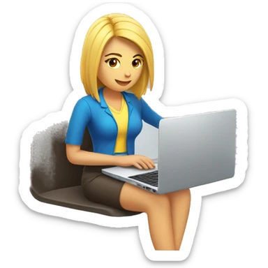 Chica rubia trabajando con laptop sticker