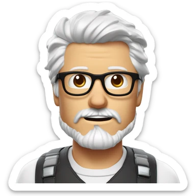 Un homme blanc avec des lunettes de tony stark, avec une barbe de 8cm châtain et les cheveux aussi. Kipa sur la tete devant un ordinateur. Gateau au chocolat croque a la main expression qu’il a adoré le gateau sticker