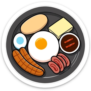 A colorful plate with protein foods: meat, egg, beans, tofu, and yogurt served together. sticker