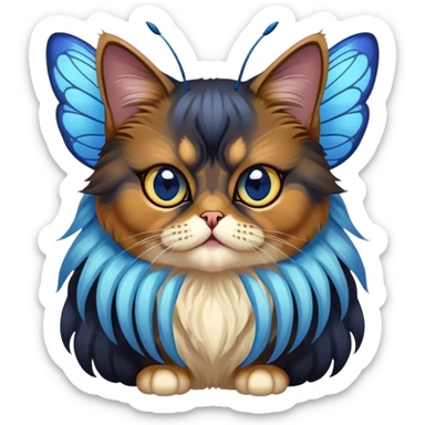 Calico dark Persian Cat with blue Bee wings and antennae eyes sticker
