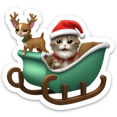 Brown oyster kitten and reindeer pulling santa sleigh sticker