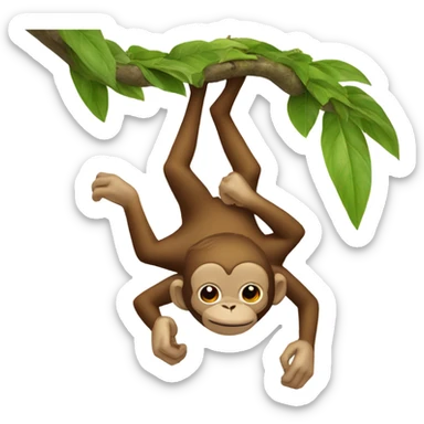 Upside down monkey hanging off a tree sticker