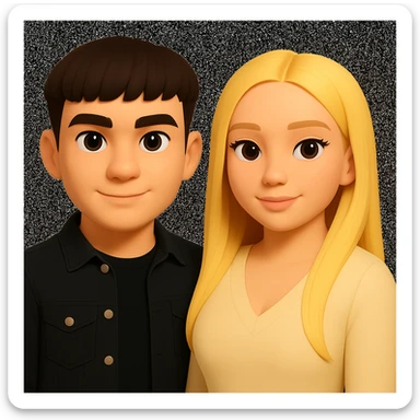 Slightly increase the volume of the upper body of the girl, slightly turn her to face forward, and make the skin color uniform. Maintain the cartoonish 3D style as in the reference image. sticker