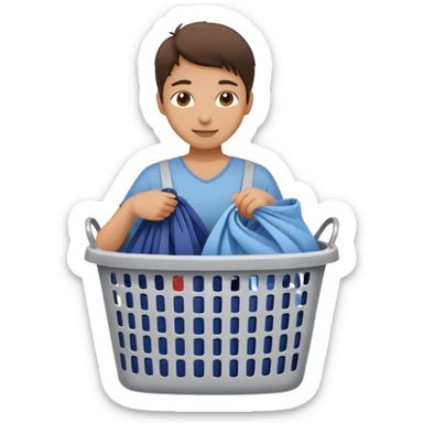 person putting dirty clothes in a laundry basket, simple and friendly sticker