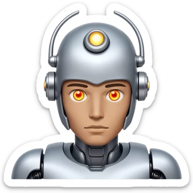 Josh King Madrid as a robot king cyborg with glowing eyes sticker