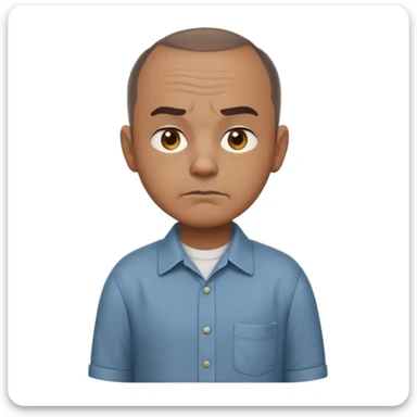Carl from Sling Blade, stern look, chin protruding, slouch, no glasses, collared shirt, side view, full standing body, three-quarter face, head pushed forward, emoji style sticker