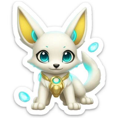 Shiny White Angelic Electric Albino Umbreon. cyan eyes and cyan markings. Golden Anubis-rings. full body sticker