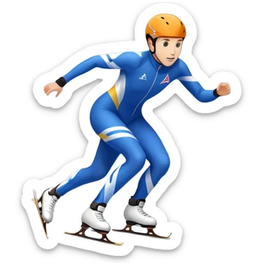 An icon showing a speed skater gliding on a professional oval ice track, captured in mid-motion with aerodynamic posture and sleek skates. The background features snowy mountains, flags, and a clear blue sky. Transparent background reflects the speed and elegance of the sport. sticker