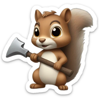 cute squirrel holding an heavy axe sticker