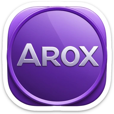 A purple coin spinning in the air. On the front side of the coin, the word 'Arox' is written in large, modern, and shiny letters. Just below 'Arox', in smaller size and simple font, it says 'WEB | SCRIPT | SITE'. The background is dark, with cinematic lighting highlighting the coin’s shine. sticker