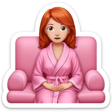 Red head woman wrapped in a pink dressing gown led on the sofa sticker