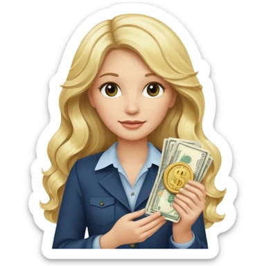 rich long hair blonde millionare woman holding money sticker