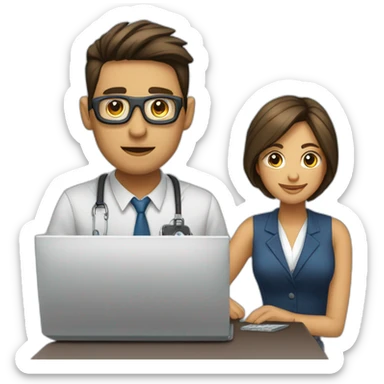 Mujer y hombre  trabajando en una oficina con criptomonedas sticker