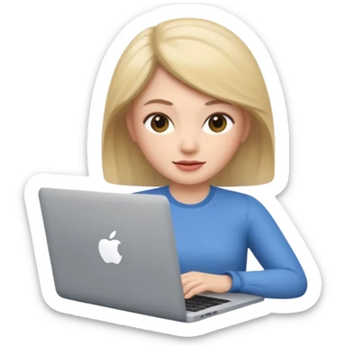 memoji of a female with a laptop in front, apple-style, modern sticker