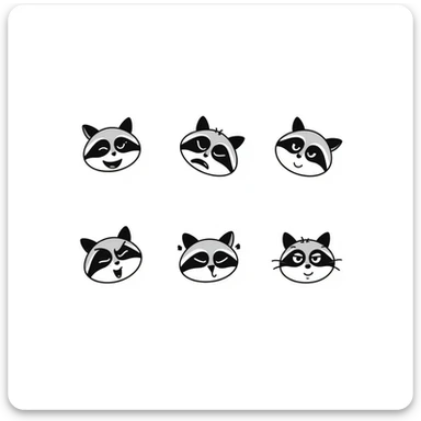 A set of emotions featuring a painted raccoon sticker