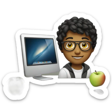 Teen Computer Nerd with apple laptop in front sticker