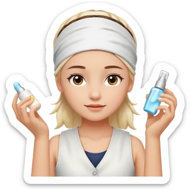 Clean girl aesthetic emoticons, apply skincare products, headband, glowing skin, white vest, soft lighting sticker