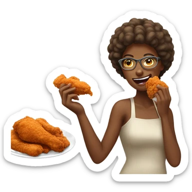 women eating fried chicken sticker