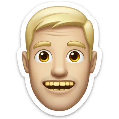 Pale skinned man with tattoos on his face with gold teeth sticker