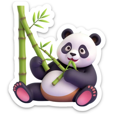 panda eating bamboo in forrest background, close up pose sticker