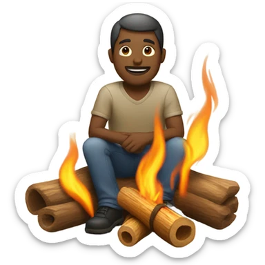 a man sitting next to the bonfire sticker