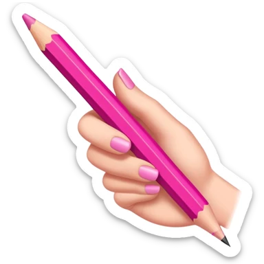 The hand writes with a pink pencil sticker
