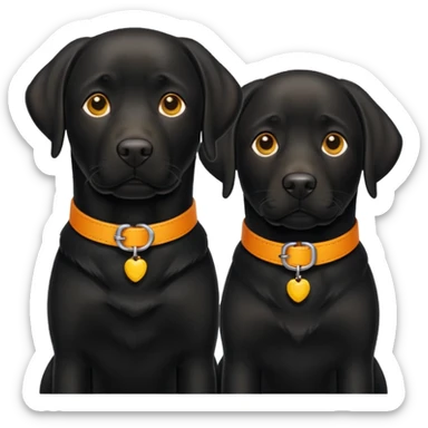2 black labradors, yellow and orange collar sticker