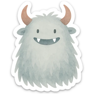 a big hairy monster with horns and sharp teeth, watercolor style, suitable for the animal and nature section of emojis sticker