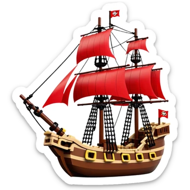 Pirate Ship (Toy) - Lego Pirate Ship (Model Year: 2021) (Iconic colour: Brown with red sails) sticker
