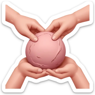 two hands kneading a small pink ball of clay in a prepping manner sticker