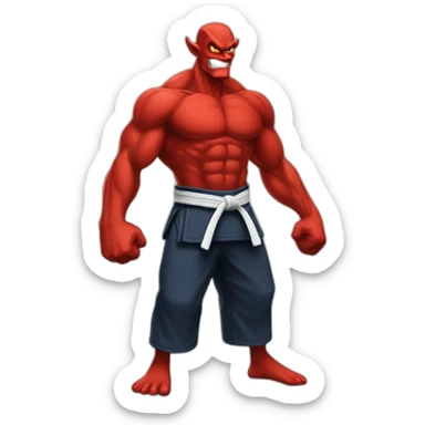 Tall skinny and muscular red devil wearing a Jiu-Jitsu gi sticker