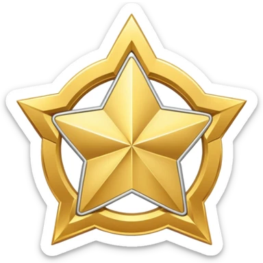 golden medal in star shape, central empty space, details in border, golden, Silver center sticker
