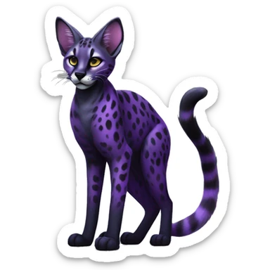 Epic Edgy Colorful Cool Cute Realistic Black and Purple ethereal Serval-Fionbri fursona with white belly full body sticker