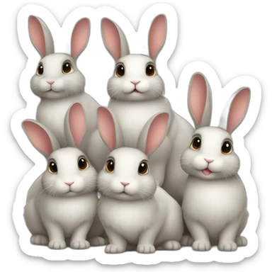 Group of 9 bunnies together sticker