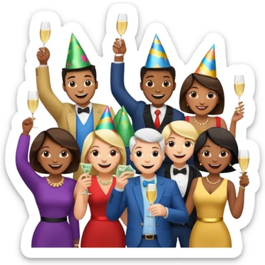 group of excited people who just won cash playing a game sticker