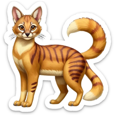 Dark gloomy red-golden-brownish-beige-gradients colorful painted marked patterned Asian glorious divine exotic cute cool beautiful shiny beautiful fantasy-caracal-civet-genet-sergal-vernid-Cacomistle-oncilla-animal-Fakémon-hybrid-fursona (full body) sticker