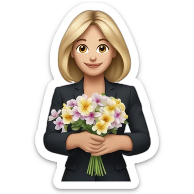 Emmanuelle Macron avec un bouquet de fleurs dans les mains sticker