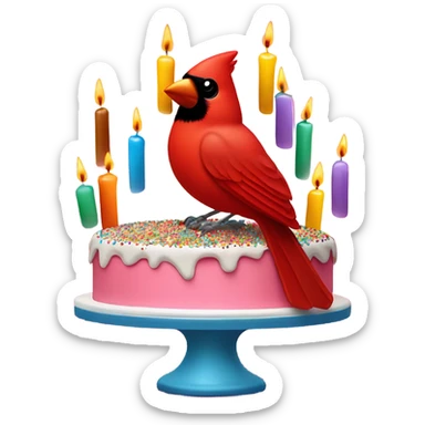 Red cardinal with birthday cake sticker