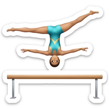 An artistic emoji of a professional sports acrobat performing a stunning balance pose on a narrow beam. The acrobat showcases perfect control, flexibility, and strength, executing an elegant handstand. The background features a bright gymnastics arena with spotlights. sticker
