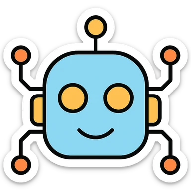 AI robot face with circuit patterns, minimal tech design sticker