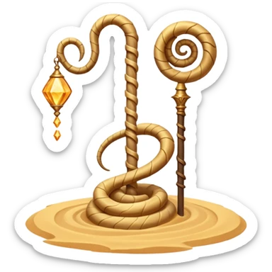 desert sand mage staff object icon, ancient staff with serpent coils around it, glowing golden sand gem on top, swirling sand aura, fantasy desert weapon, 3D cartoon, mobile game icon style, centered, clean background, no text, no watermark
 sticker