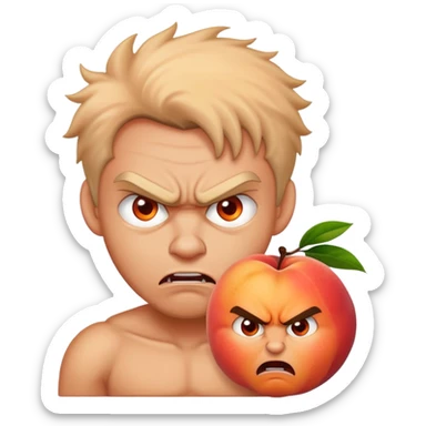 Angry man with a peach behind him sticker