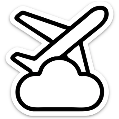 minimalistic outline of an airplane and a cloud, fine lines, clean and simple sticker